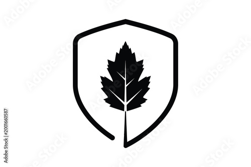 Minimalist shield emblem with a stylized maple leaf design for logos and branding purposes