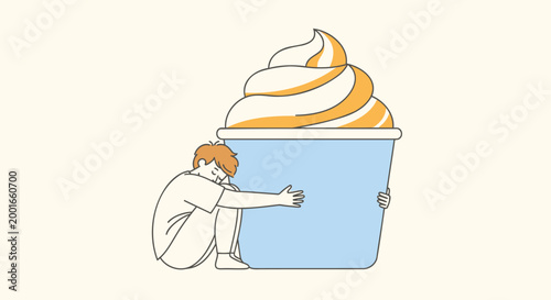 Cartoon man holding ice cream, colorful frozen dessert, sweet treat, dessert illustration