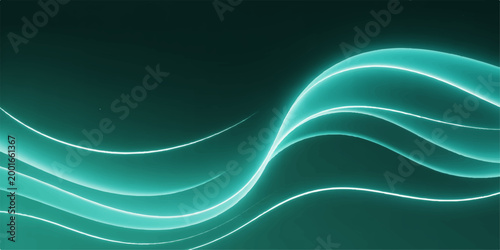 Fotografía A smooth abstract blue wave design with flowing green lines and fractal light pa