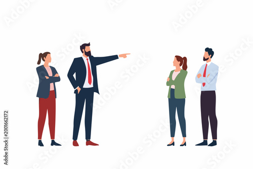 Business leader pointing and directing team members on white background
