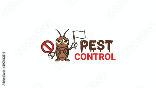 Cockroach Holding Surrender Flag for Pest Control Service Logo