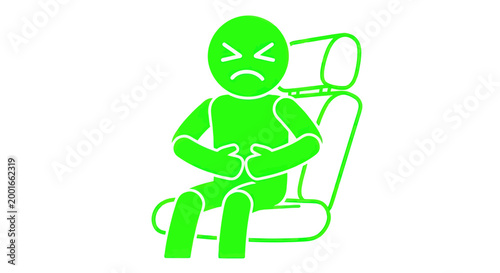 Green Stick Figure Feeling Sick in Car Seat