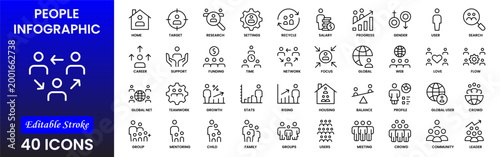 People icon set in flat style. Line icon set. Management line icons. Line Business People. Human resources. office management. Vector illustration.