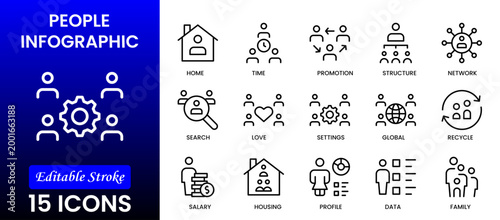 People icon set in flat style. Line icon set. Management line icons. Line Business People. Human resources. office management. Vector illustration.