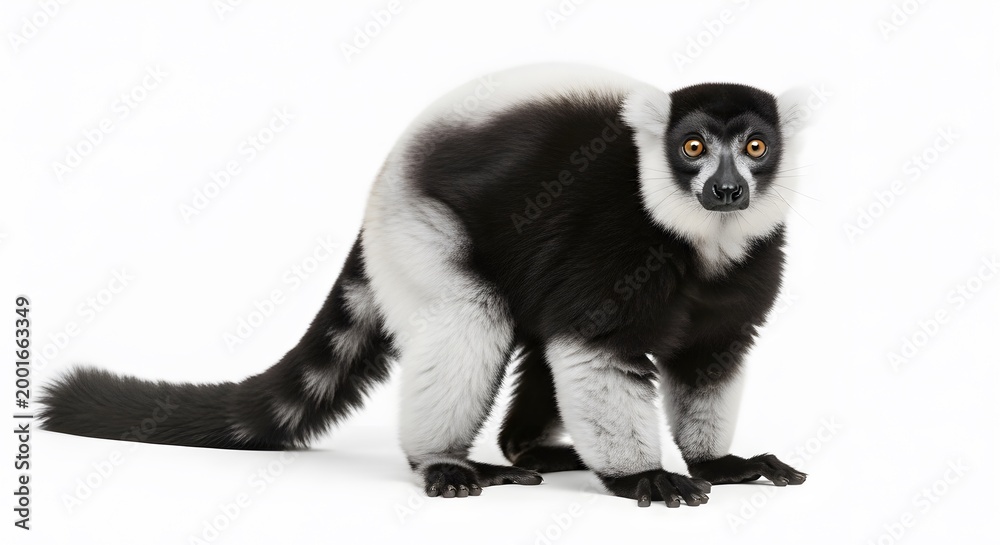 Fototapeta premium Rare black and white lemur standing.