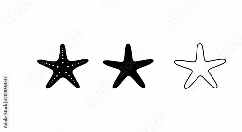 Foto Black starfish illustrations with different designs on white background