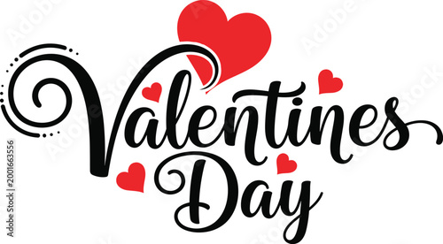 Valentines Day hand lettering typography with hearts romantic love quote stylish script design for greeting card vector illustration