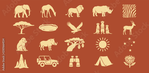 African Wildlife and Safari Silhouette Icons for Sustainable Travel Promotions