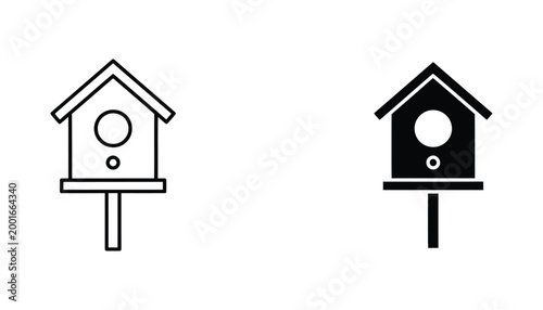 Birdhouse icon in outline and solid vector style for nature and garden themes or environment conservation projects