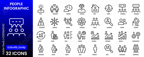 People icon set in flat style. Line icon set. Management line icons. Line Business People. Human resources. office management. Vector illustration.