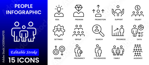People icon set in flat style. Line icon set. Management line icons. Line Business People. Human resources. office management. Vector illustration.