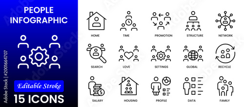 People icon set in flat style. Line icon set. Management line icons. Line Business People. Human resources. office management. Vector illustration.
