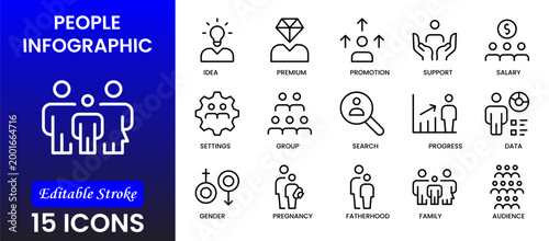 People icon set in flat style. Line icon set. Management line icons. Line Business People. Human resources. office management. Vector illustration.