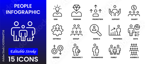 People icon set in flat style. Line icon set. Management line icons. Line Business People. Human resources. office management. Vector illustration.