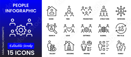 People icon set in flat style. Line icon set. Management line icons. Line Business People. Human resources. office management. Vector illustration.