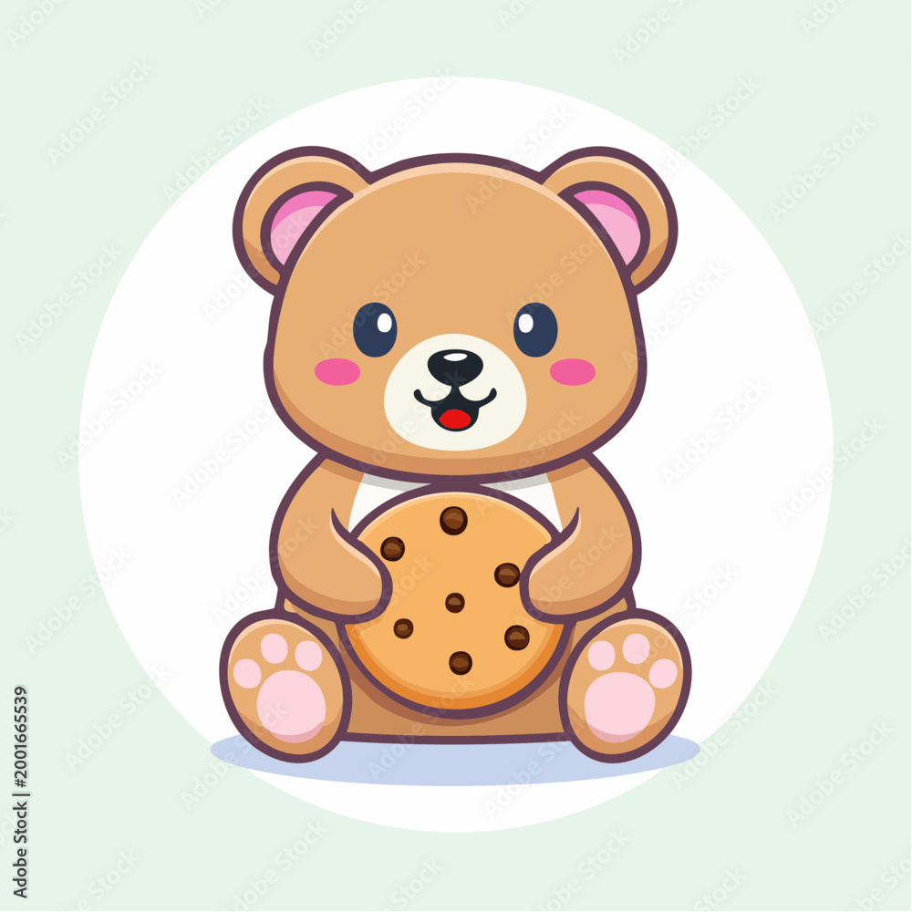 Obraz premium Cute cartoon bear holding a cookie