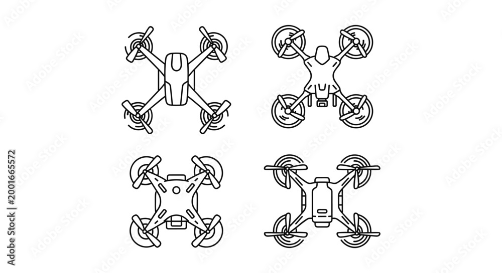 Naklejka premium Quadcopters Line Art Collection