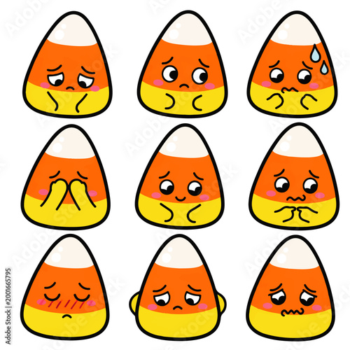cute guilty candy corn doodle character set