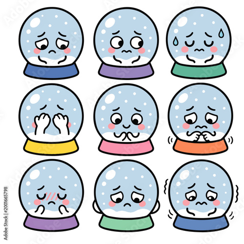 cute guilty snow globe doodle character set
