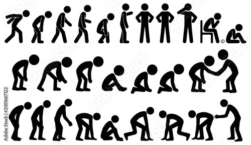 Back pain suffering people silhouettes transparent background