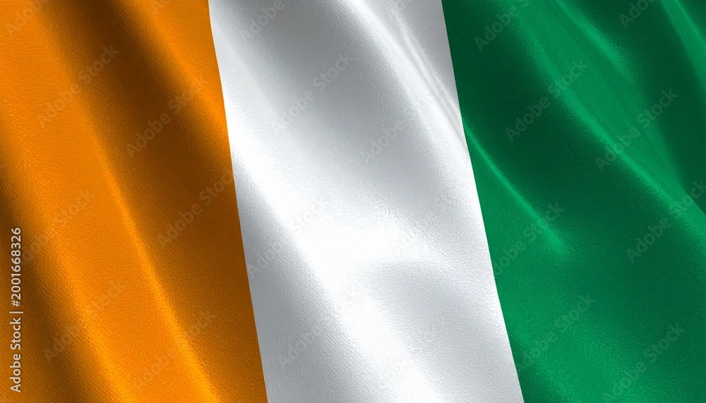 Obraz premium Irish flag waving with motion, symbolizing peace, unity, resilience, and transformation, blending traditions, harmony, and hope, framed by folds of history, culture, and collective strength.