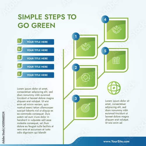 Obraz na plátne Modern 5 step eco lifestyle infographic template designed to promote sustainable living habits and environmentally friendly actions