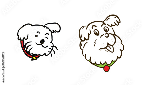 Cartoon dogs heads with collars and tags