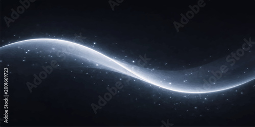 This science illustration shows a blue planet Earth in space surrounded by the dark cosmos and a vast galaxy of glowing stars