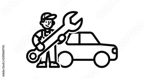 Car Mechanic With Wrench Icon