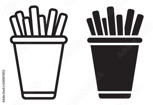french fries icon set in cup, minimal vector line and solid style, fast food snack symbol isolated on transparent background