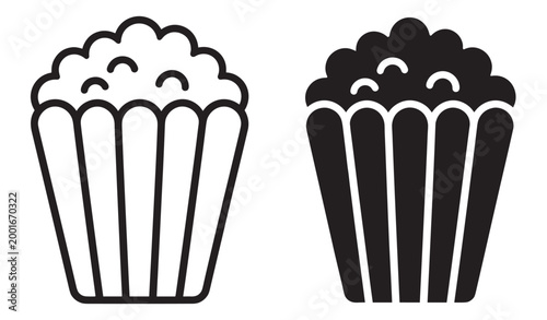 popcorn icon set in bucket, minimal vector line and solid style, cinema snack and food symbol isolated on transparent background