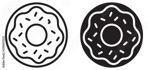donut icon set with sprinkles, minimal vector line and solid style, sweet dessert and bakery symbol isolated on transparent background