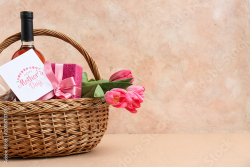 Basket with wine bottle, tu...