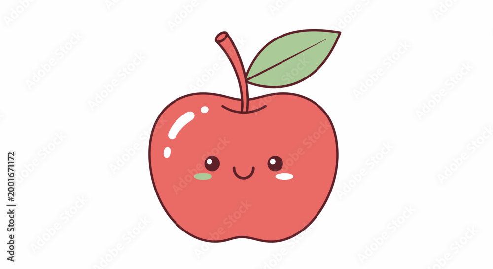 Fototapeta premium Cute Smiling Red Apple Cartoon Character.