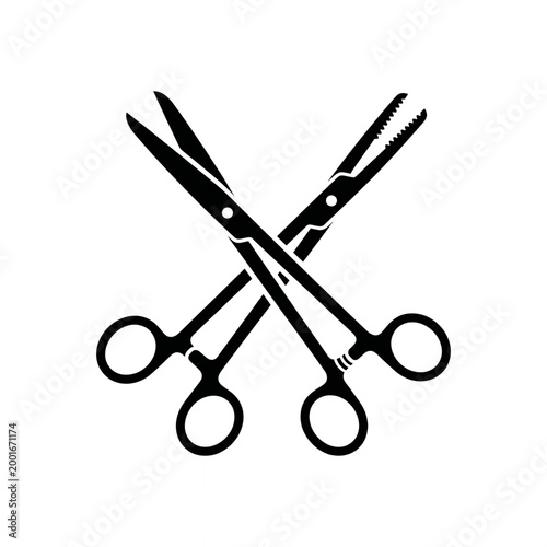 Flat Icon of Surgical Forceps and Scissors
