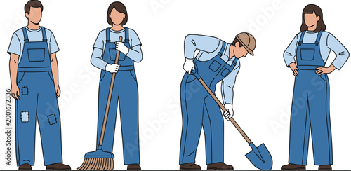 Construction Workers Character Set Featuring Male and Female Laborers with Tools in Uniform for Building Industry Illustration and Professional Workforce Design
