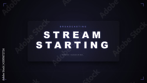 Stream starting animation with glowing text on a dark grid background