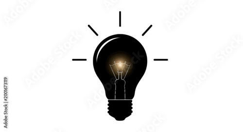 Minimal black silhouette icon, simple flat vector, bold black shape, no, no shading black light bulb icon on a, flat icon style