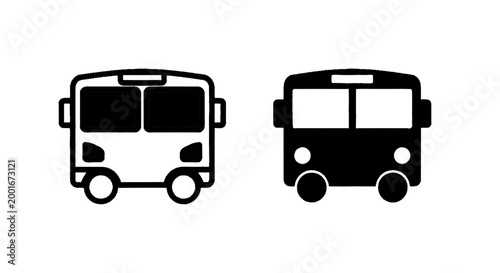 Minimal black silhouette icon, simple flat vector, bold black shape, no, no shading two bus icons on a, flat icon style
