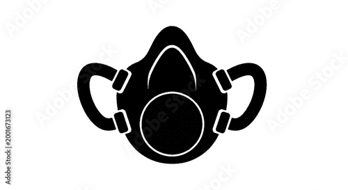Minimal black silhouette icon, simple flat vector, bold black shape, no, no shading black silhouette icon of a respirator mask on a, flat icon style