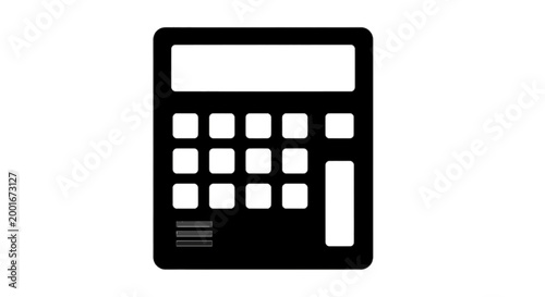 Minimal black silhouette icon, simple flat vector, bold black shape, no, no shading black calculator icon on a, flat icon style