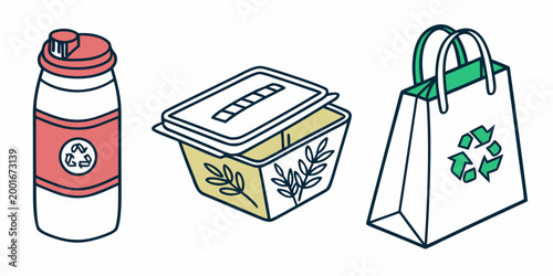 Sustainable packaging and eco-friendly reusable containers collection with sustainable packaging recycling friendly environment reusable container reduction conservation conscious consumer