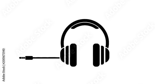 Minimal black silhouette icon, simple flat vector, bold black shape, no, no shading black silhouette icon of wired headphones on a, flat icon style