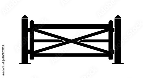 Minimal black silhouette icon, simple flat vector, bold black shape, no, no shading black silhouette of a farm gate on a, flat icon style