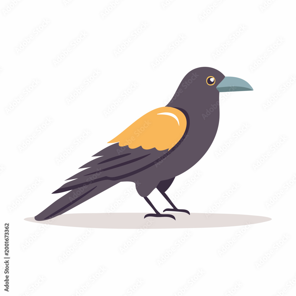 Obraz premium Stylized illustration of a crow with yellow wing patches