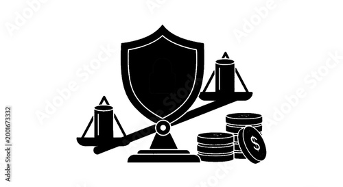 Minimal black silhouette icon, simple flat vector, bold black shape, no, no shading financial security and balance icon on a, flat icon style