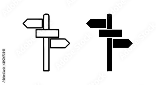 Minimal black silhouette icon, simple flat vector, bold black shape, no, no shading signpost icon in outline and filled styles, on a, flat icon style