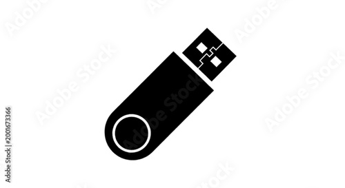 Minimal black silhouette icon, simple flat vector, bold black shape, no, no shading black silhouette icon of a usb flash drive on a, flat icon style
