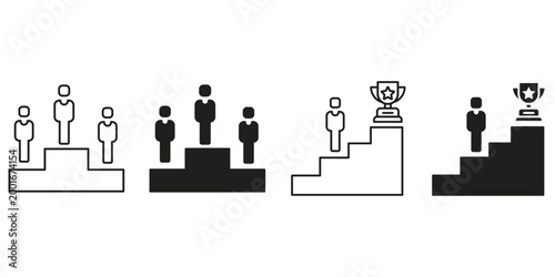 Success icon set. Successful business development, plan and process symbol. Solid icons vector 