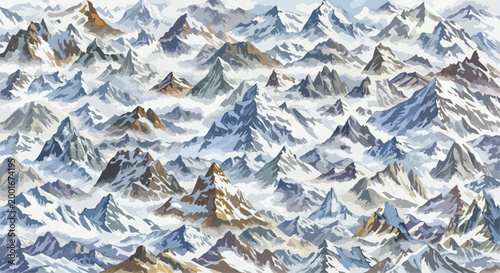 Snowy mountain peaks pattern, majestic winter mountain range vector illustration, rugged alpine landscape background for outdoor adventure design